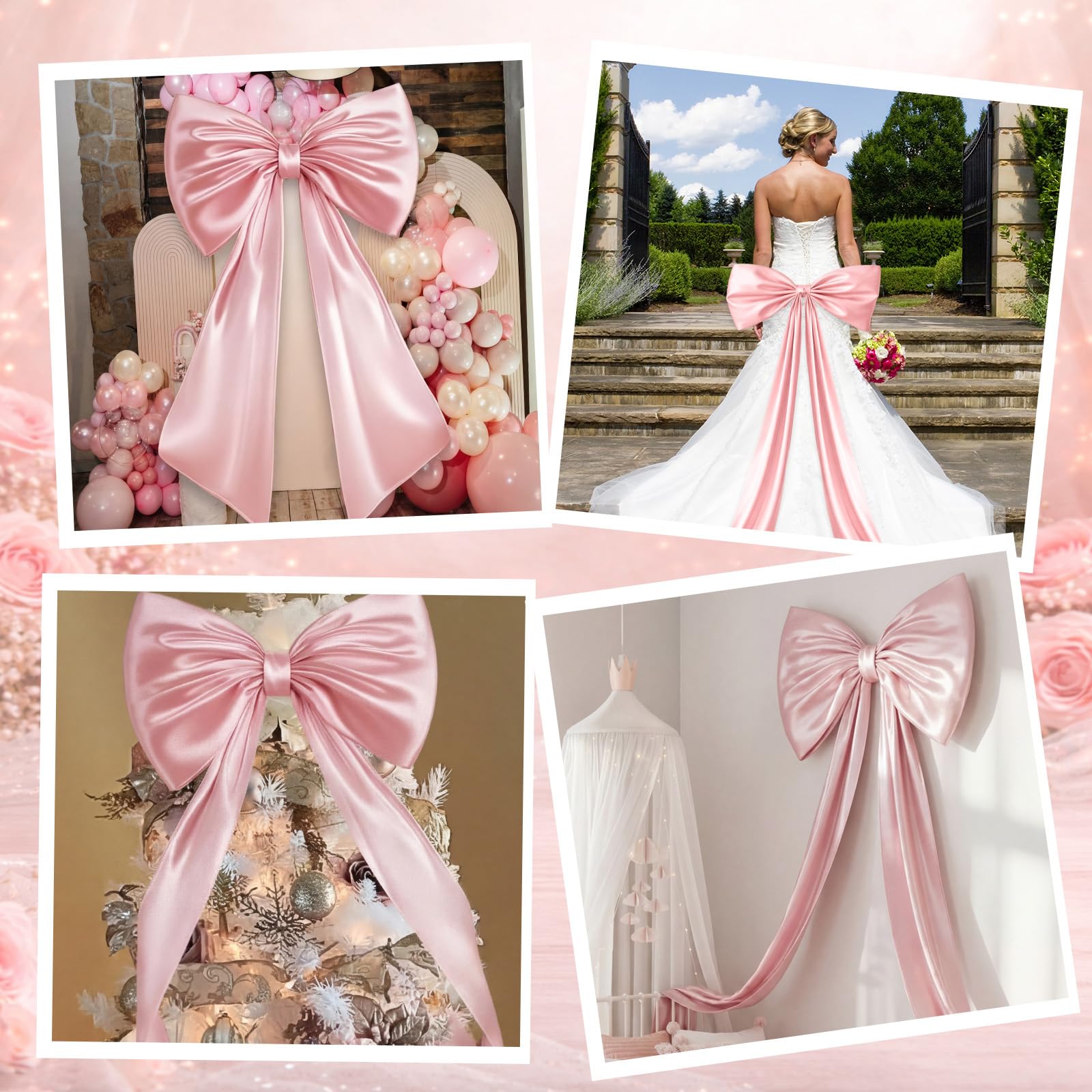 Wavwavw Large Pink Bow Decor Coquette Wall Decor for Backdrop 24 x 36'' Big Bow Giant Satin Ribbon Tie for Birthday Wedding Bridal Baby Shower Party Ballerina Room Hanging Decoration(Lining Support)