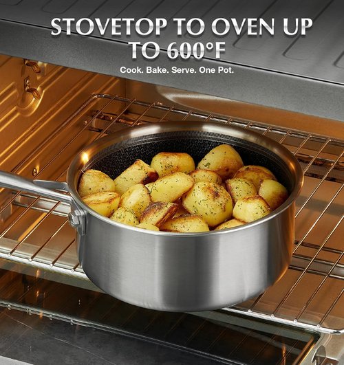 KOCH SYSTEME CS Hybrid Nonstick Stainless Steel Saucepan Set - 6-Piece Triply Design, Induction Ready, 1QT, 2QT & 3QT Pots