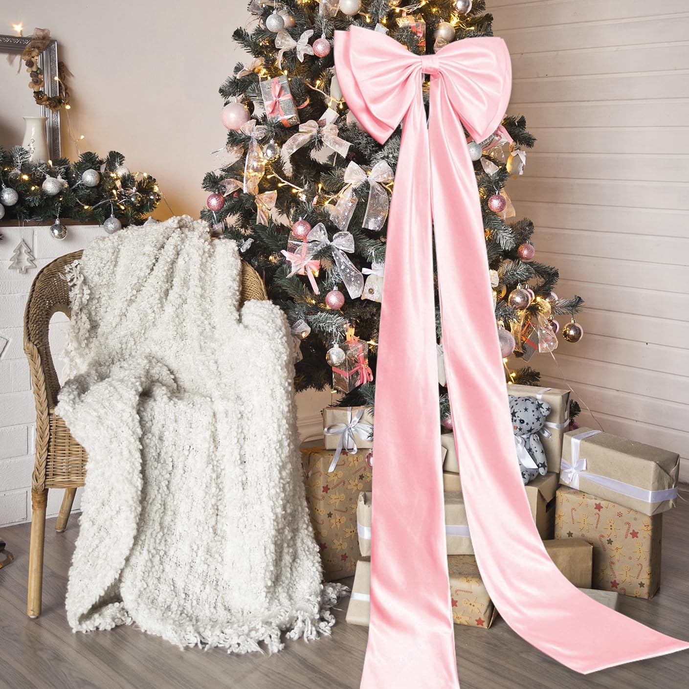 Skiennix Large Satin Bow Decoration - Giant Decorative Bows for Weddings & Parties | Pink