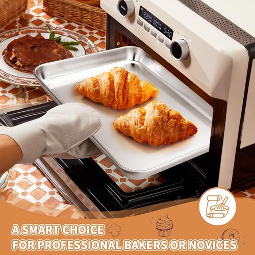 Deedro Stainless Steel Baking Sheet Set - Heavy Duty Non-Toxic Cookie Pans | Easy Clean 10 x 8 Inch