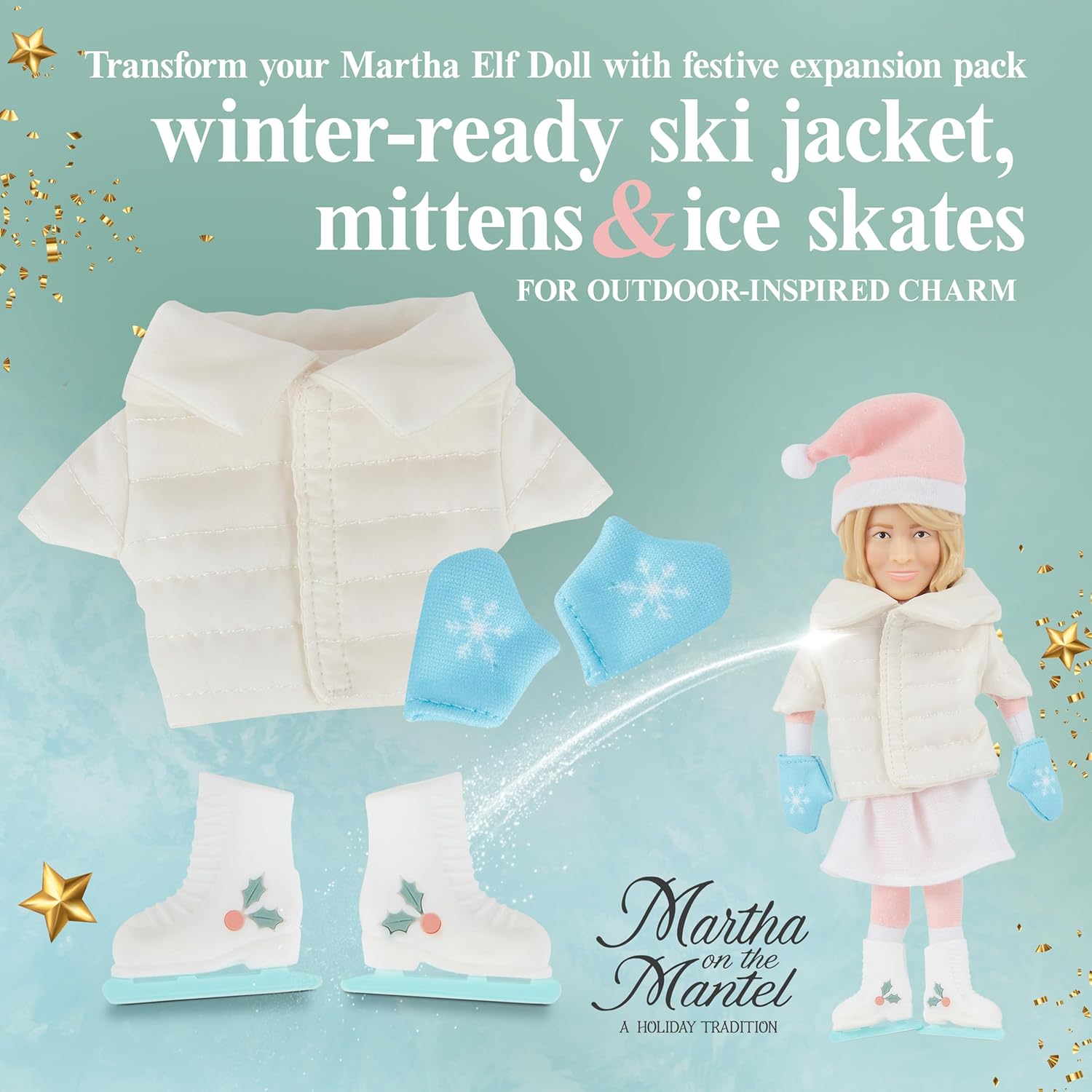 Martha Stewart Ski Jacket Expansion Pack - Ice Skates & Mittens for Elf Collectibles | Perfect Secret Santa Gift