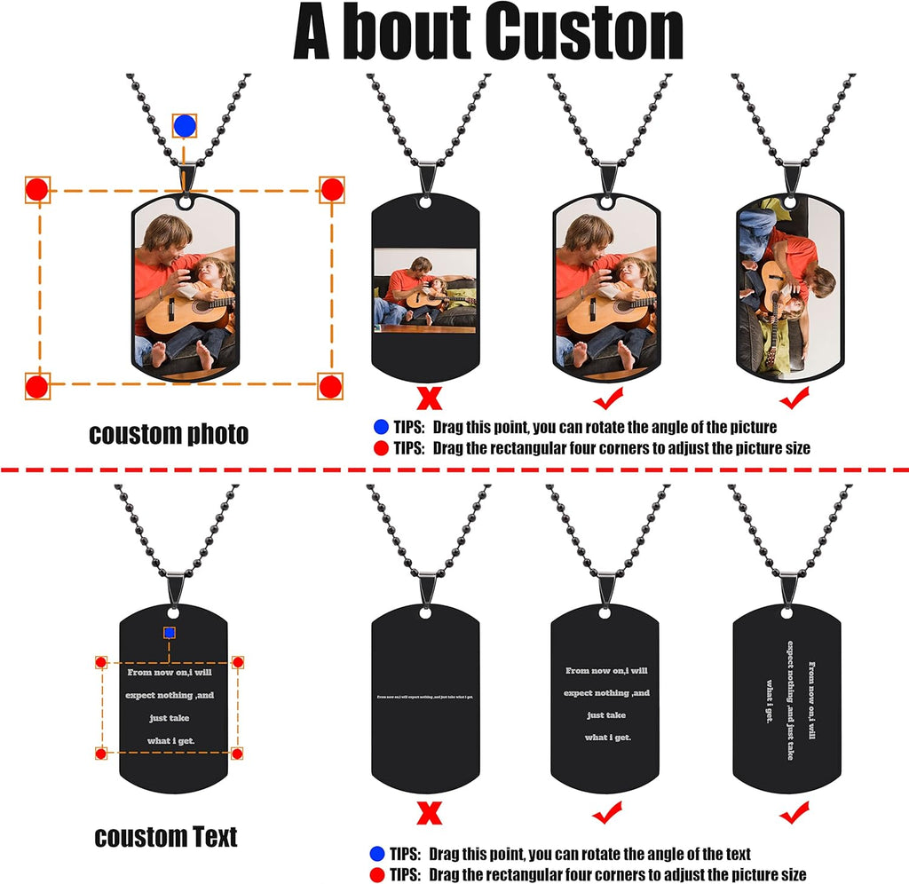 Skiennix Personalized Dog Tag Pendant - Custom Engraved Photo Necklace for Men & Women | Stainless Steel