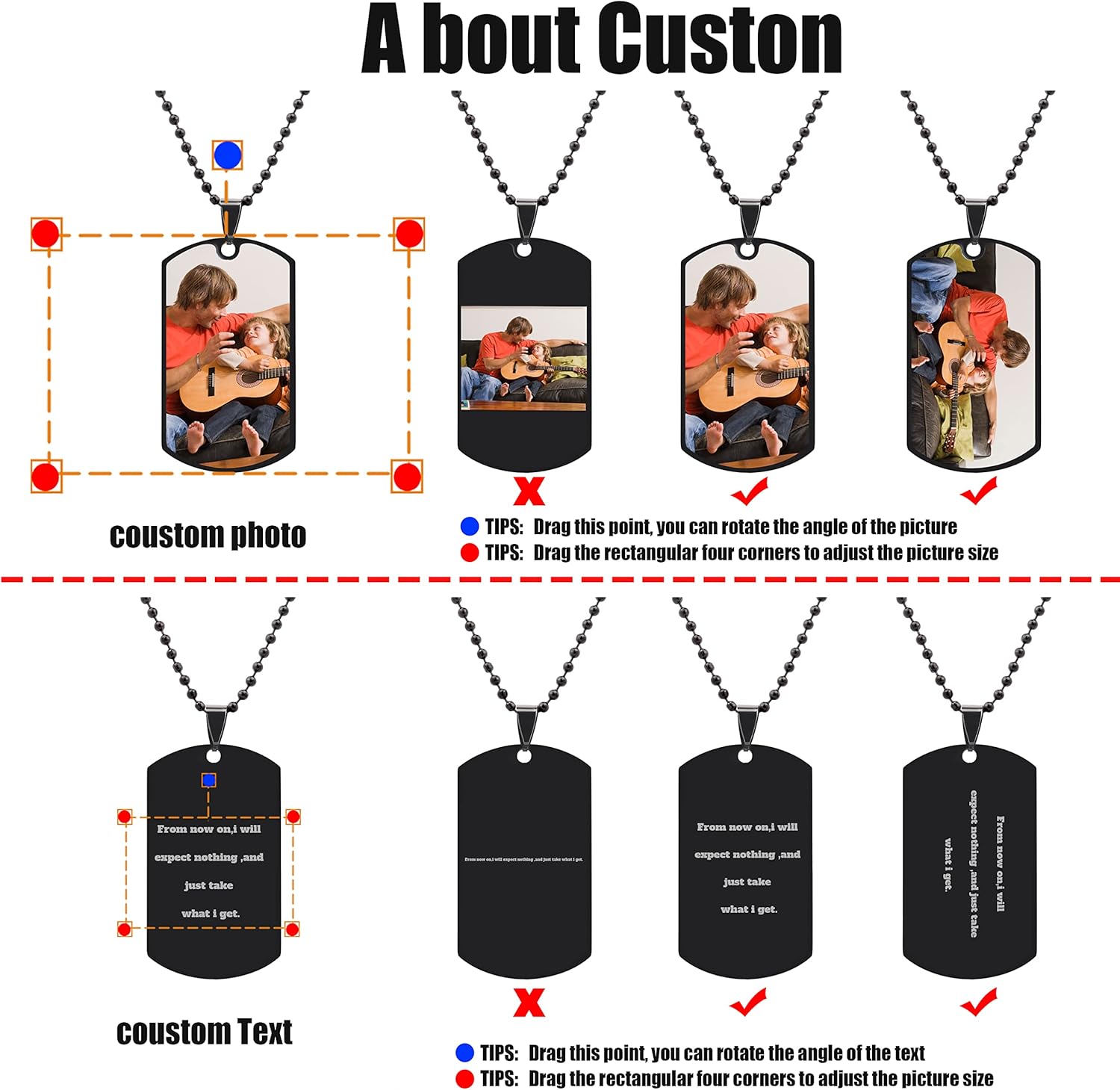 Skiennix Personalized Dog Tag Pendant - Custom Engraved Photo Necklace for Men & Women | Stainless Steel