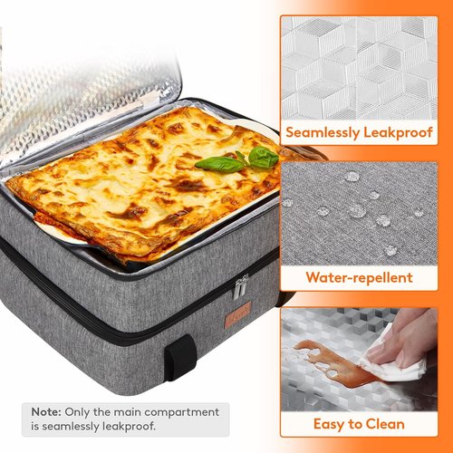 Lifewit Insulated Casserole Carrier - Double Decker Design for Hot or Cold Food | Fits 9"x13" Dish, Grey