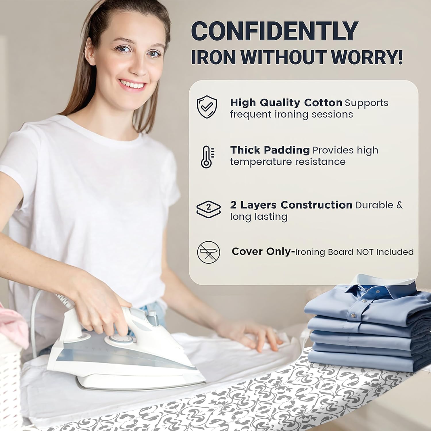 UniSimp Ironing Board Cover - Extra Thick Natural Cotton, Scorch & Stain Resistant | 15"x54" Size