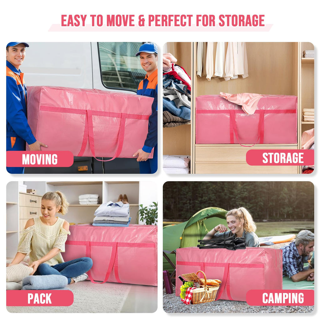 Extra Large Moving Bags Heavy Duty 2 Pack – Bubblegum Pink, 45x21x15 Inches Storage Bags for Moving, Packing, Traveling, and Organizing