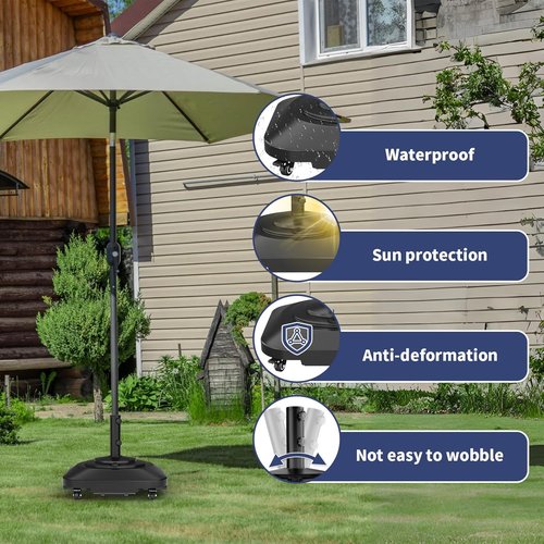 Heavy Duty Patio Umbrella Base by [Brand Name] - Fillable 100lb Stand with Wheels | Windproof Outdoor Holder for Deck, Poolside, Lawn