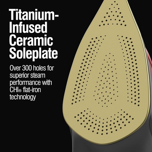 CHI Steam Iron - Powerful 1700 Watts with 300+ Steam Holes & Titanium Infused Soleplate - XL 10’ Cord, Silver