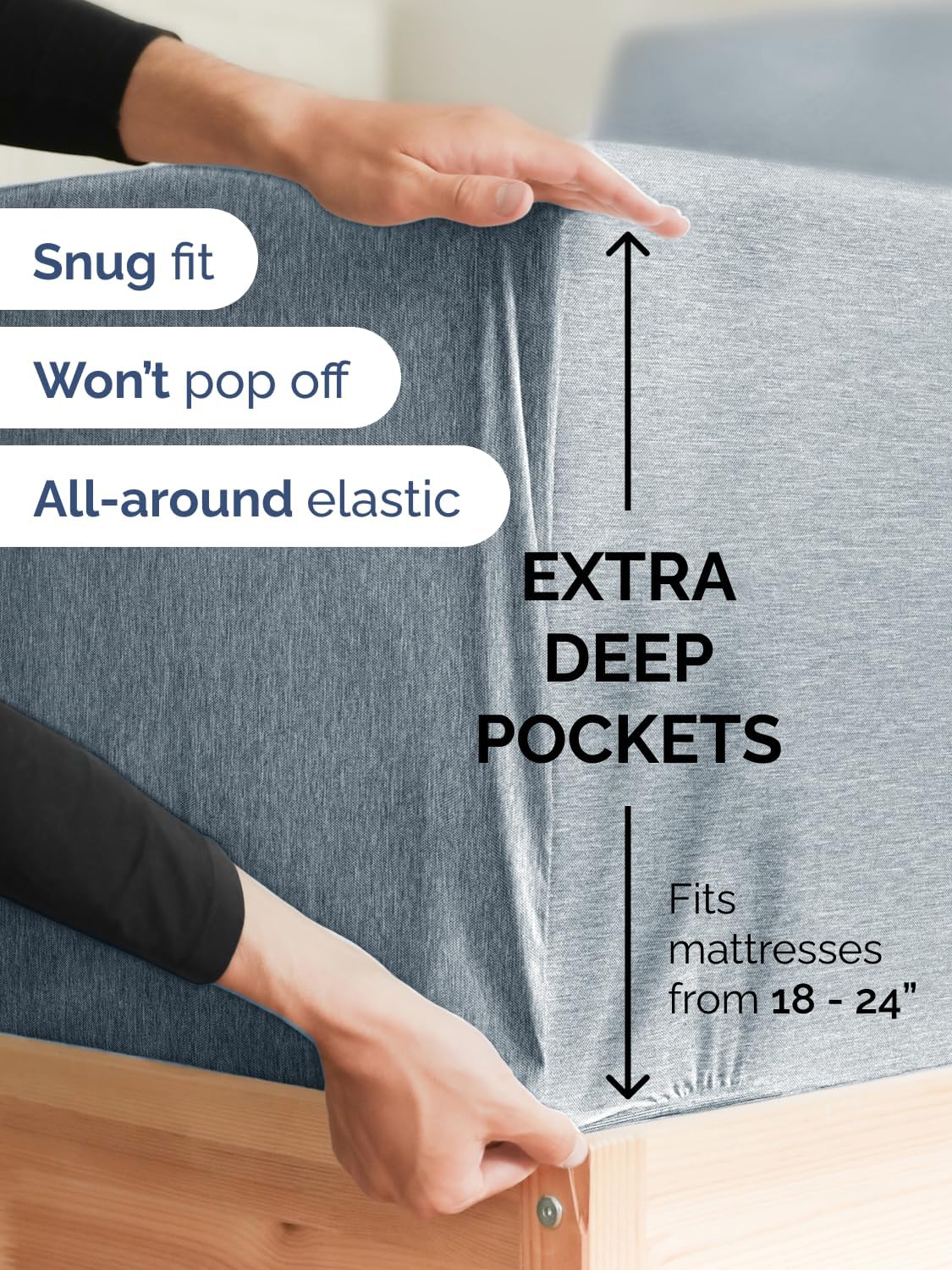 Skiennix Extra Deep Twin Sheet Set - 4 Piece Breathable Cooling Bedding - Soft Wrinkle-Free Heathered Blue
