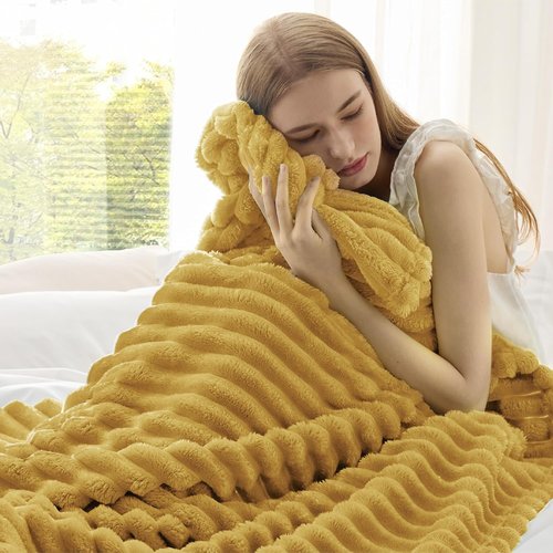Bedsure GentleSoft Throw Blanket - Super Soft Cozy Yellow Blanket for Couch, 50x70 Inches
