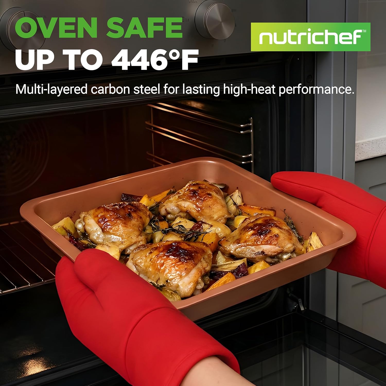 NutriChef 10-Piece Baking Pans Set - Non-Stick Carbon Steel Bakeware, Dishwasher Safe, Gray Finish