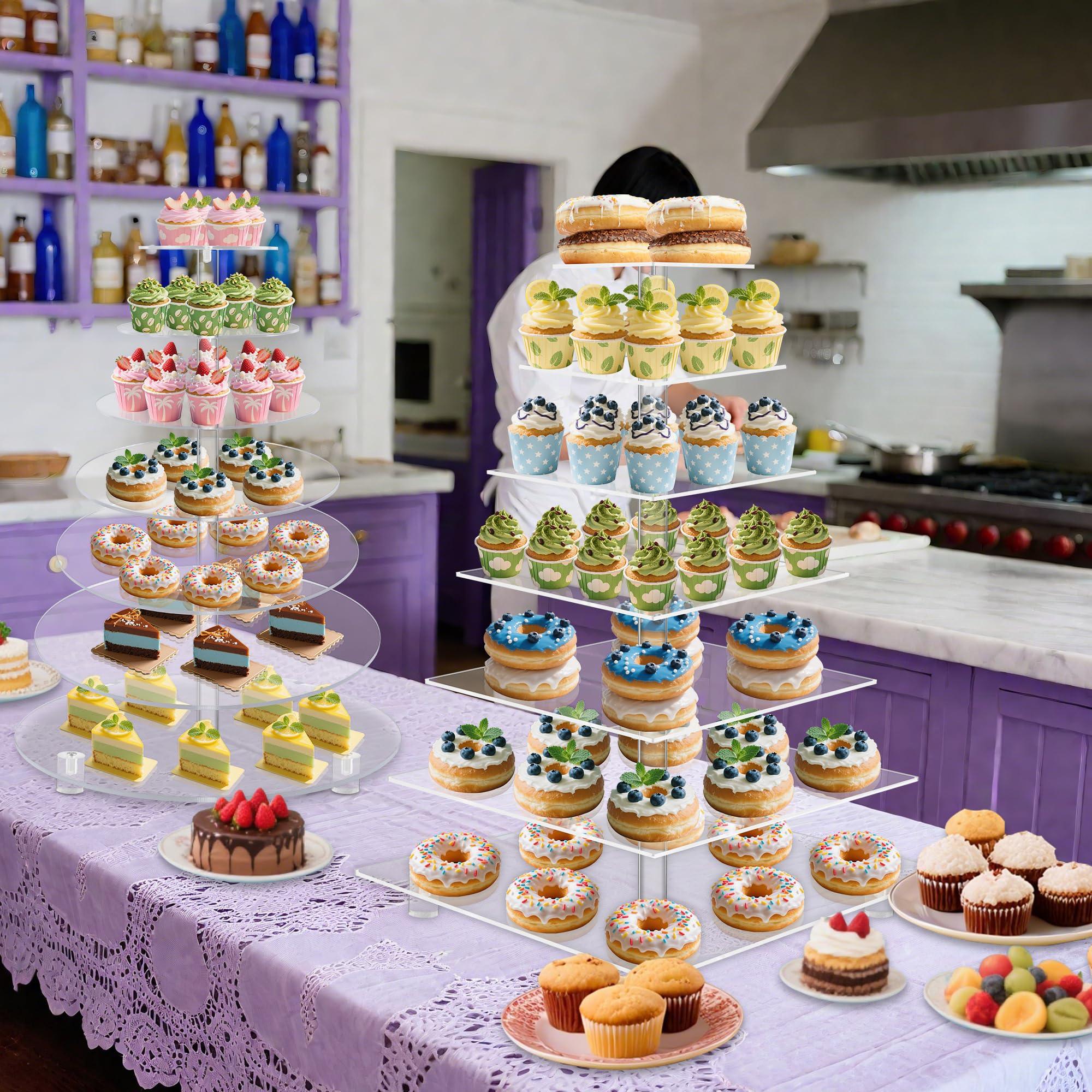 YestBuy 7 Tier Square Acrylic Maypole Cupcake Stand Cupcake Tower Stand, Premium Cupcake Holder, Display for Pastry Wedding Birthday Party