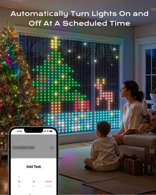 SmartDawn 400 RGBIC LEDs Smart Curtain Lights with DIY GIF, 6.6x6.6ft Color Changing Holiday Wall Lights with APP, IP65 Waterproof Christmas String Fairy Lights for Indoor Outdoor Bedroom Window
