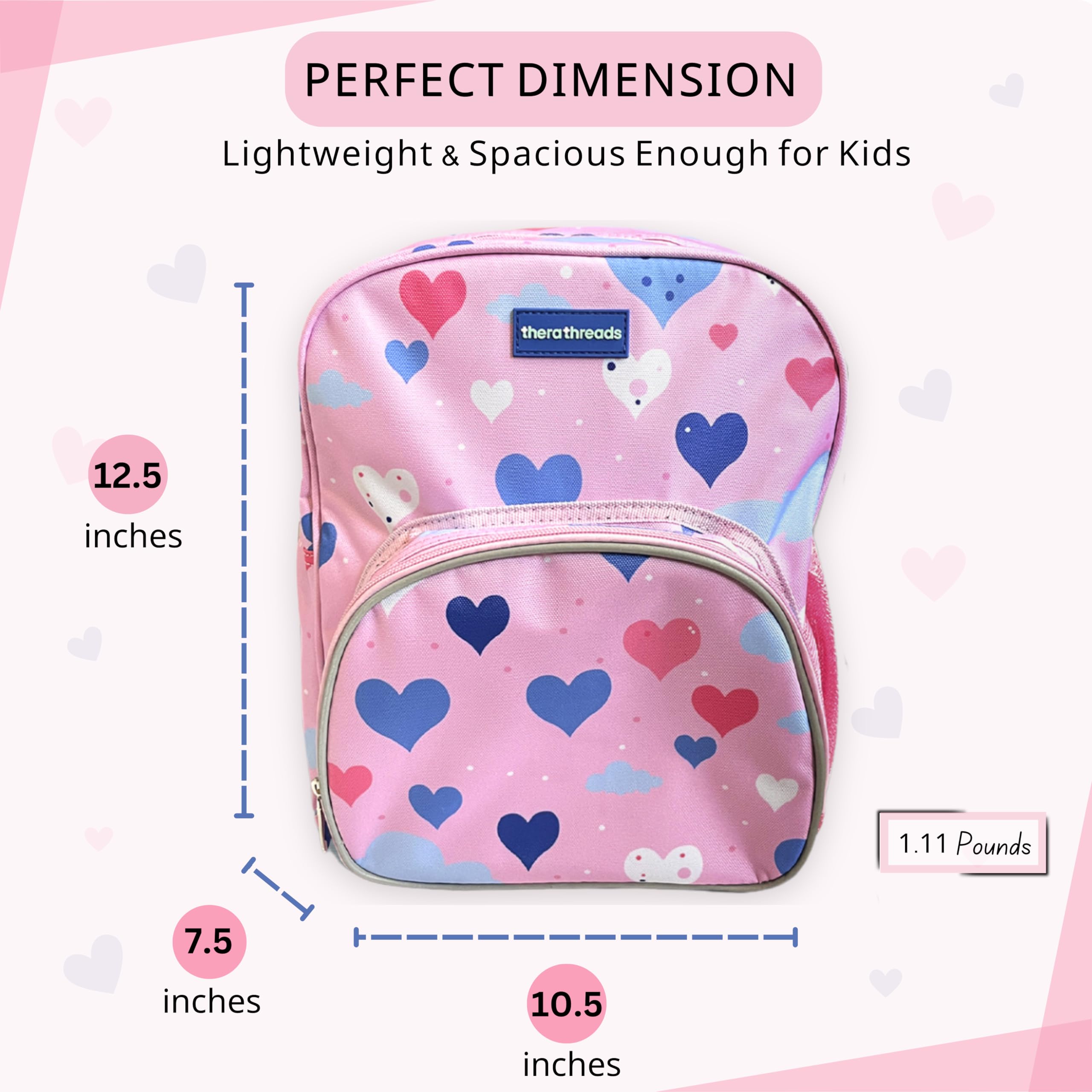therathreads Junie Feeding Tube Backpack for Kids Enteral Feeding Pumps (EnteraLite Infinity and Kangaroo Joey), G Tube, J Tube, GJ Tube, PEG Tube Bag fits 500mL to 1L Capacity Bags (Hearts)