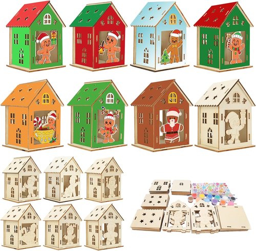 Fennoral 14-Pack Wooden Gingerbread House Craft Kit - DIY 3D Gingerbread Man for Kids | Christmas Party Decor