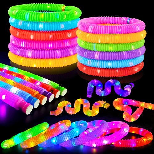 Glow Sticks | Camping Essentials for Kids - 6 PCS LED Light-Up Pop Tube Wand & Bracelet Toys