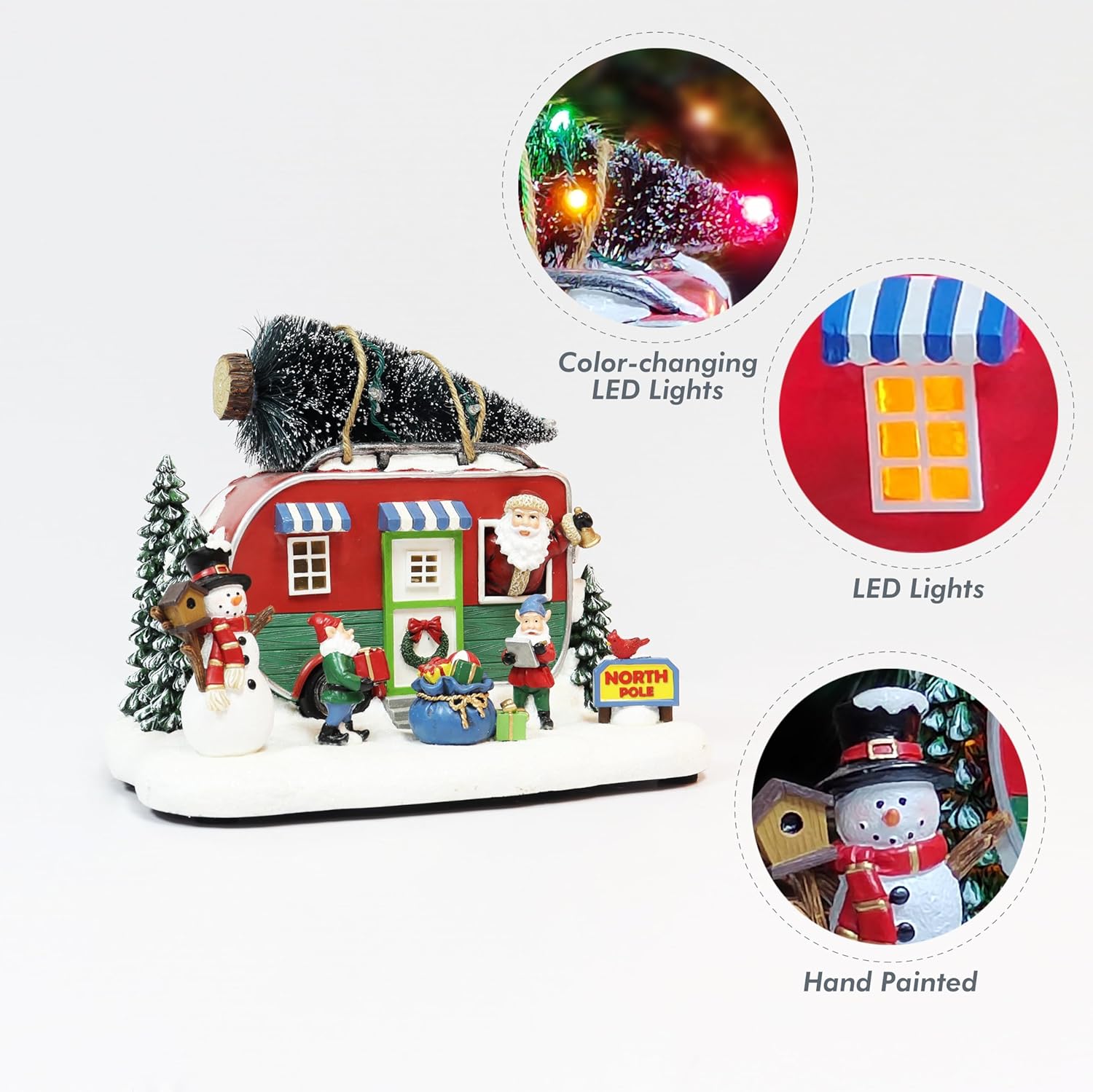 Moments In Time Christmas Village Lighted Camper Scene - 7.3” Hand-Painted Polyresin with LED Lights & Music
