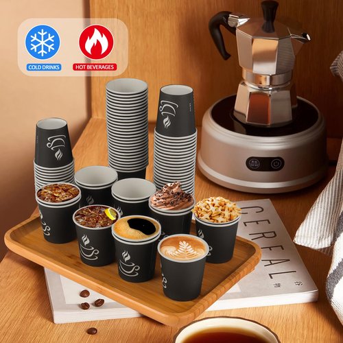 GGOLDMER 4 oz Paper Coffee Cups - 500 Pack Paper Espresso Cups, Disposable Coffee Cup, Small Paper Cup for Hot or Cold Beverage, Espresso, Capucino for Party, Picnic, Home, Office and Business (Black)