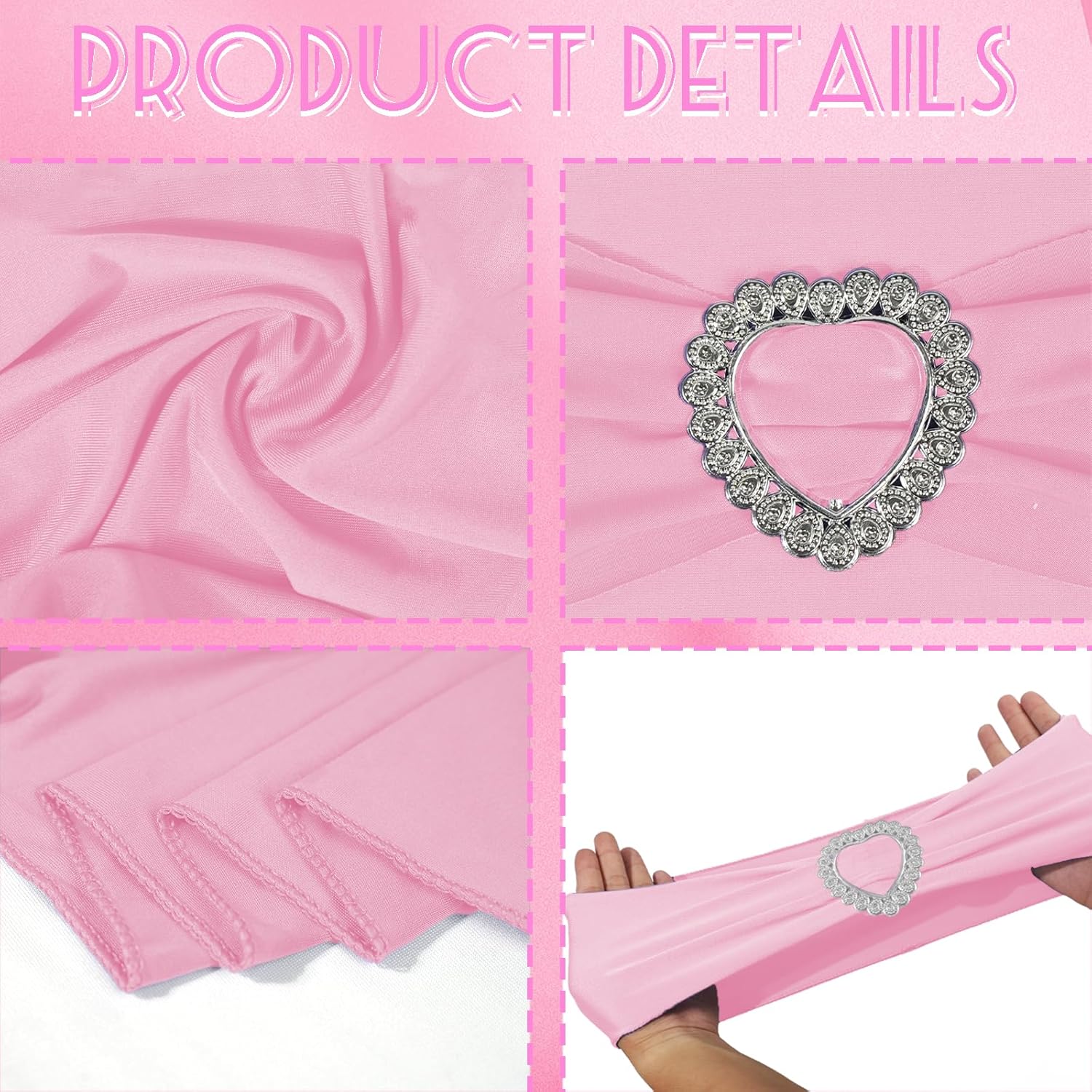 Skiennix Spandex Stretch Chair Sashes - 100PCS Universal Elastic Covers with Buckle Slider | Pink for Weddings & Events