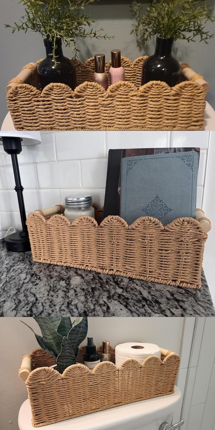 Toilet Paper Storage Basket - Decorative Organizer for Bathroom Tank Top | Functional Home Decor