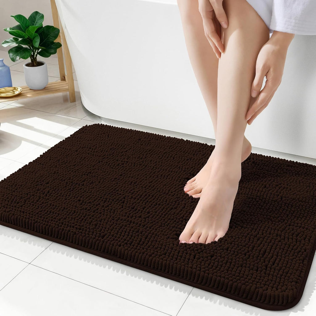 OLANLY Bathroom Rugs - Extra Soft Chenille Bath Mats | Quick Dry, Machine Washable, 35x24, Brown