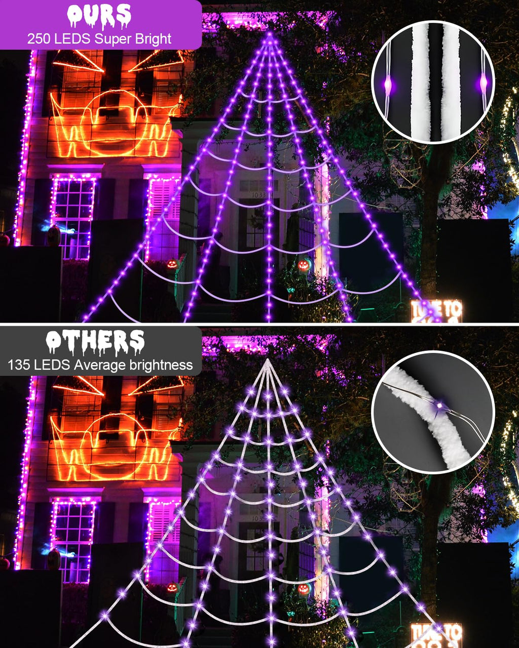 3D HD Dynamic Giant Spider Halloween Projector+Brighter Spider Webs Lights Set,250 Purple LED Light Up,8 Modes 16.4Ft Giant Spiderweb with Remote Control,with 48'' Giant Spider