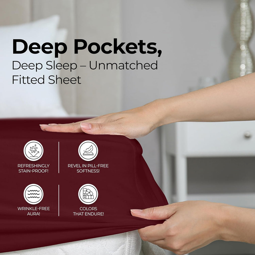 Utopia Bedding Queen Fitted Sheet - Deep Pocket Soft Microfiber - Fade Resistant & Easy Care | Red Burgundy