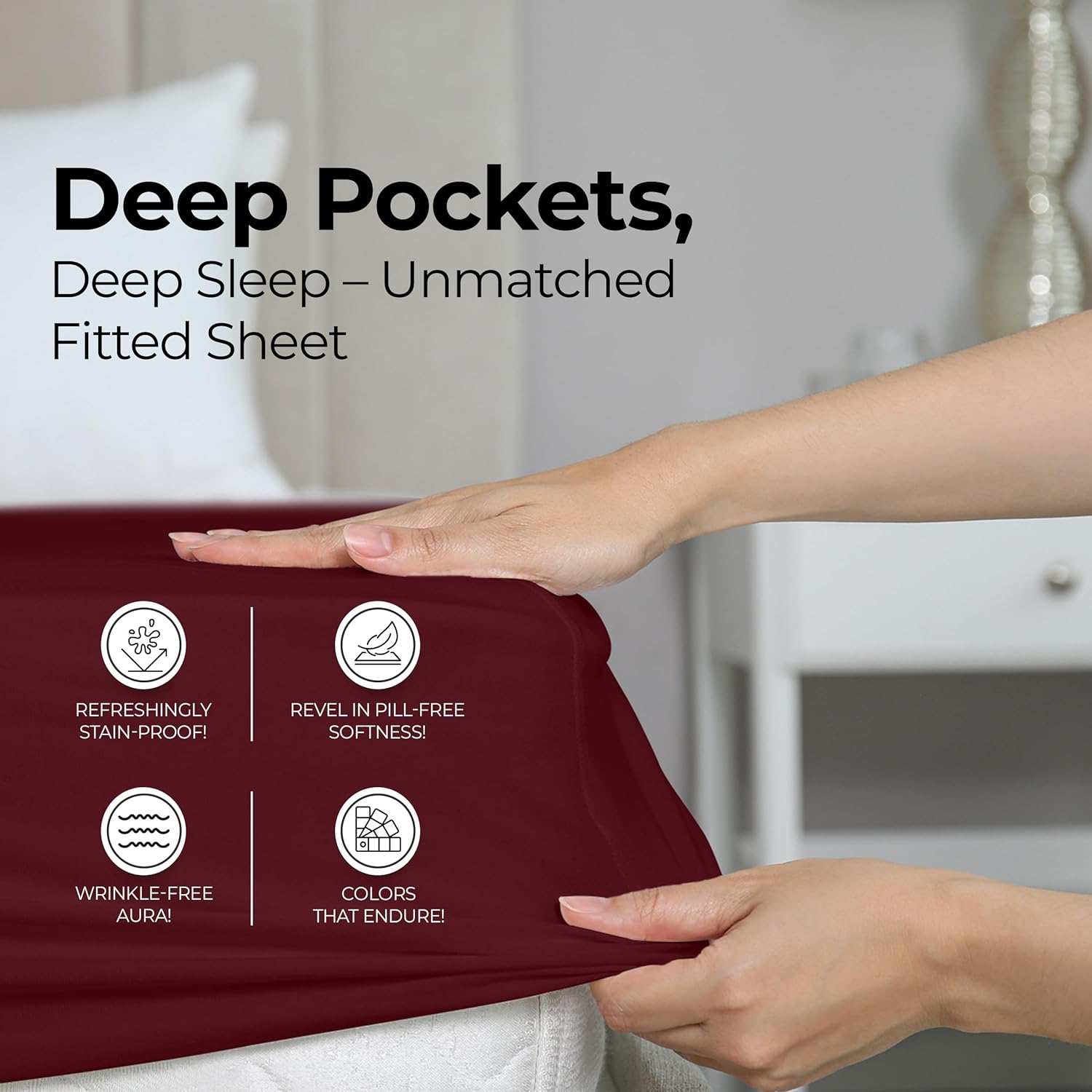Utopia Bedding Queen Fitted Sheet - Deep Pocket Soft Microfiber - Fade Resistant & Easy Care | Red Burgundy