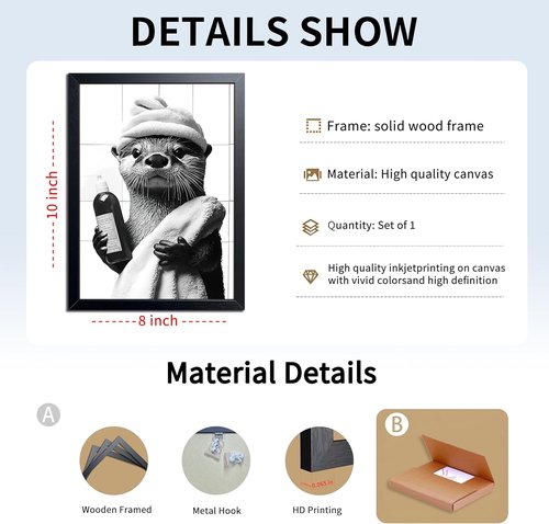 ARKZSHO Bathroom Wall Art - Funny Otter Canvas Print | Modern Farmhouse Decor 8x10 Inch Framed