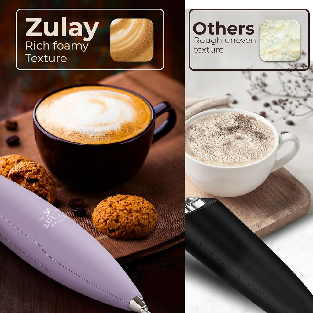 Zulay Kitchen Tornado Triple Whisk Milk Frother - Handheld Foam Maker for Coffee & Lattes - Lilac