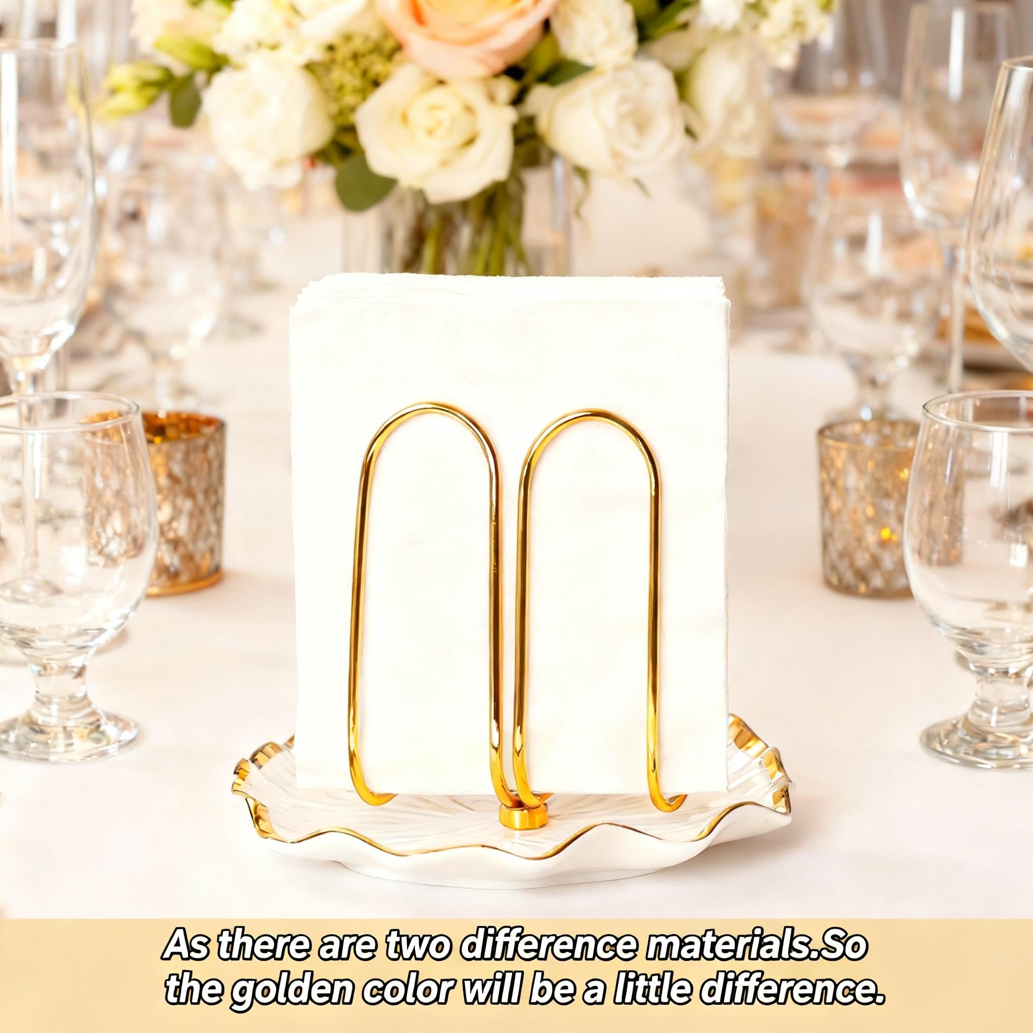 Modern Standing Napkin Holder for Table， Ceramic Gold Napkin Holders for Christmas Paper Napkins， Xmas Cocktail Tissue Dispenser,Servilleteros para Mesas for kitchen, dining, counter tops, outdoors
