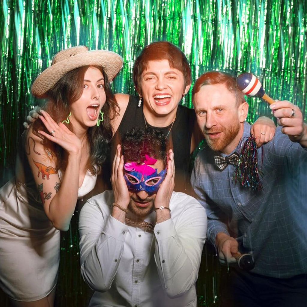 Skiennix Green Metallic Tinsel Foil Fringe Curtains - 10 Pack Photo Booth Backdrop for Parties & Celebrations
