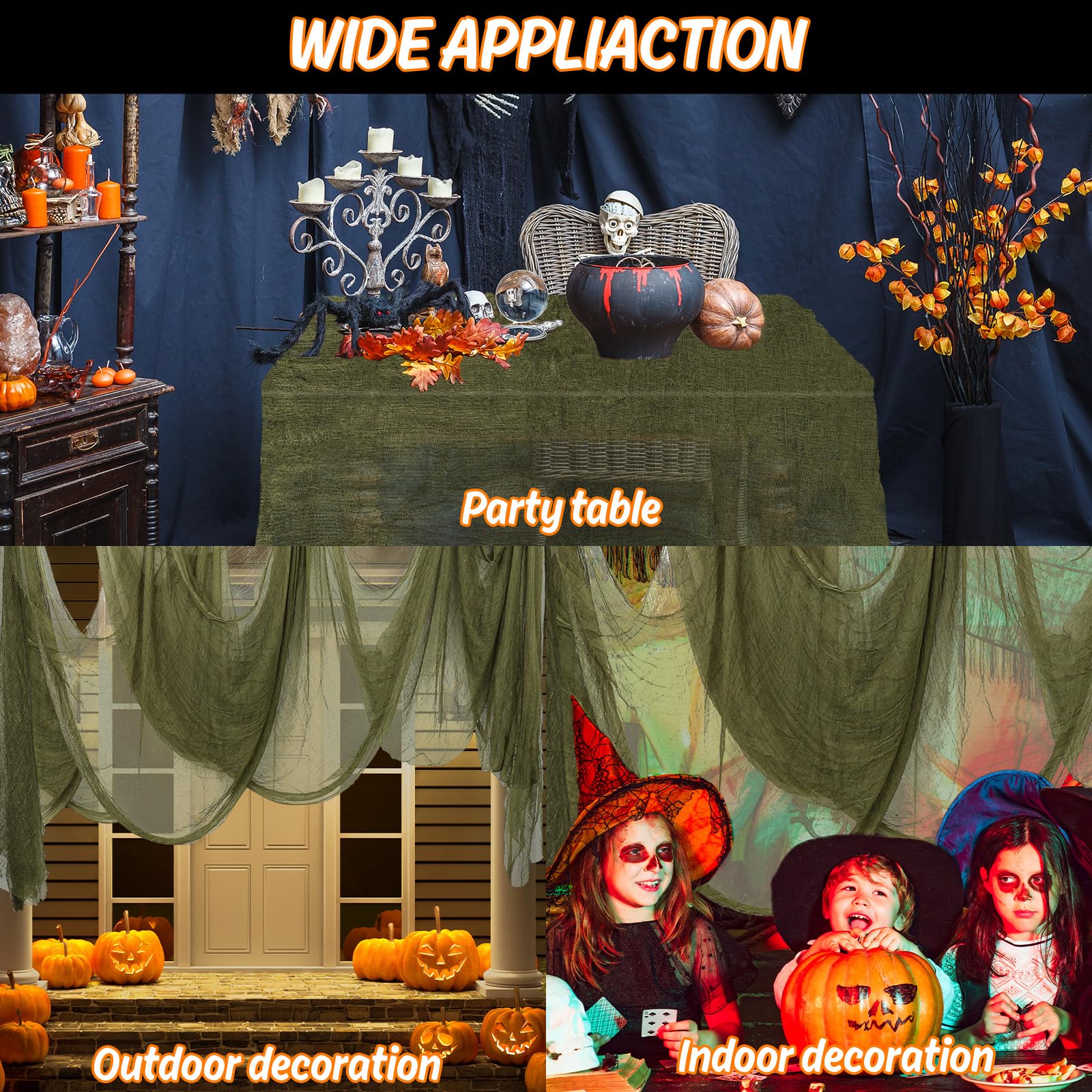 Whaline Halloween Olive Green Creepy Cloth 276 x 87 Inch Spooky Gauze Clothes Halloween Scary Decoration for Haunted Houses Party Supplies Indoor Outdoor