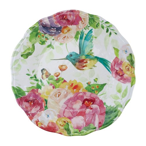 UPware 16 Piece Rose Garden Melamine Dinnerware Sets, Outdoor Dishes Set, Plates and Bowls Sets, Service for 4, Multicolor