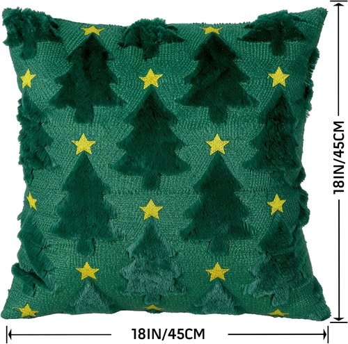 Hongsome Green Christmas Decor - Soft Plush Faux Fur Throw Pillow Covers | 18x18in Set of 2 for Holiday Home Decor