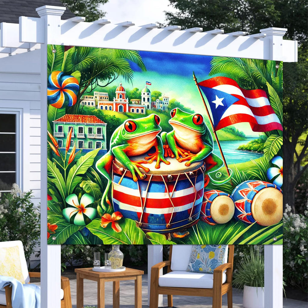 BlissYard Puerto Rico Flag Backdrop Party Decor 8x6ft Puerto Rico Party Photography Background Banner 8x6ft Indoor Outdoor Porch Sign Festivals Wall Backdrop for Home and Events