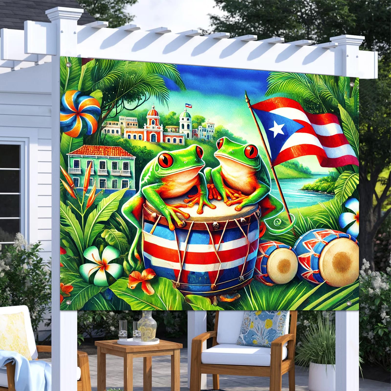 BlissYard Puerto Rico Flag Backdrop Party Decor 8x6ft Puerto Rico Party Photography Background Banner 8x6ft Indoor Outdoor Porch Sign Festivals Wall Backdrop for Home and Events