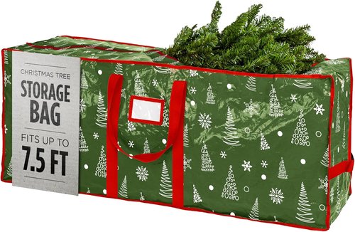 Christmas Tree Storage Bag - Durable Waterproof Zippered Bag for 7.5 Foot Artificial Trees | Protects Against Dust & Moisture (Green Printed)