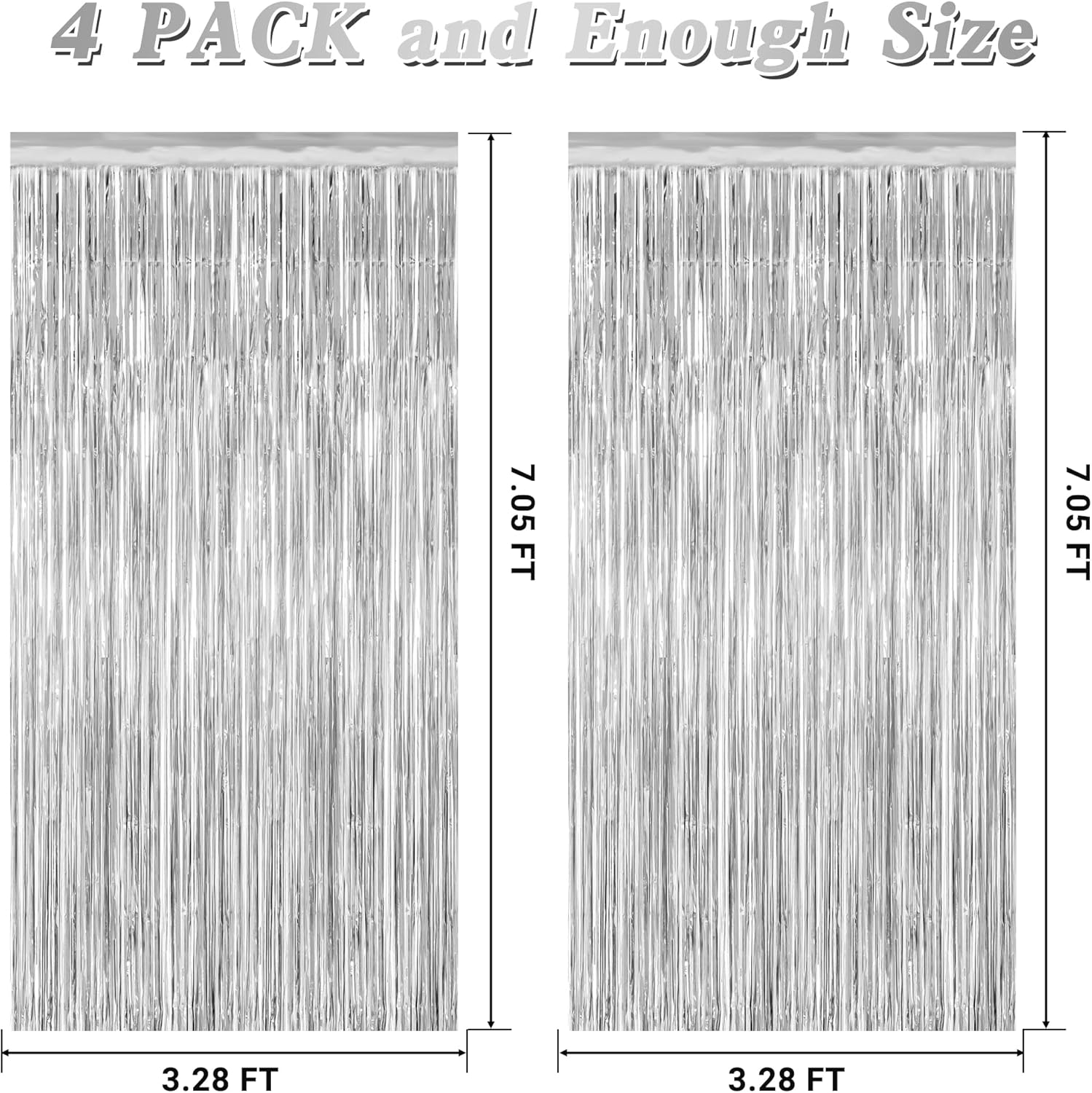 Skiennix 4 Pack Metallic Silver Party Decorations - Tinsel Backdrop & Photo Booth Props for 21st Birthday & Bachelorette Celebrations