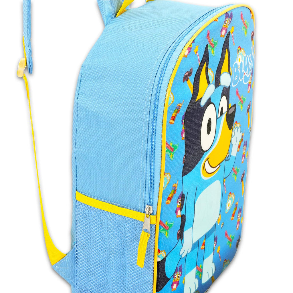Bluey Backpack with Lunch Bag for Kids, Boys, Girls - Bundle with 15” School Bag, Lunch Box, Water Bottle, Stickers, More | Bluey Backpack and Lunchbox Set