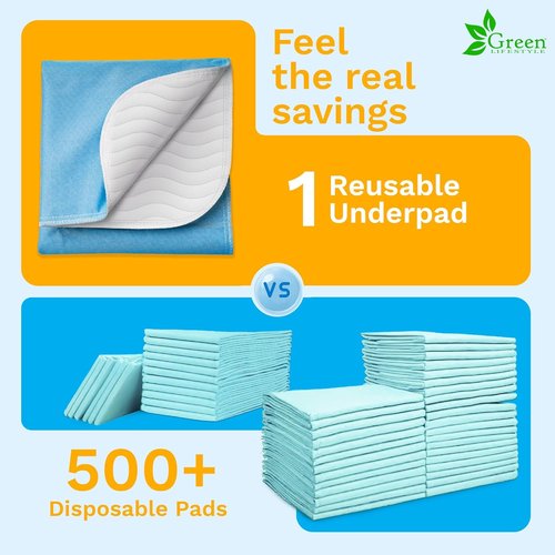 Green Lifestyle Washable Underpads - Large Reusable Bed Pads for Incontinence & Pets | Pack of 4 (34x36)