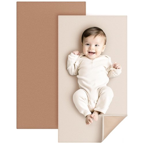 Konssy Faux Leather Baby Changing Mat - Waterproof & Portable Diaper Changing Pad | 30 x 17 Inches (Brown/Beige)