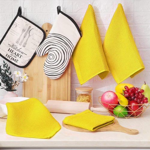 Homaxy 100% Cotton Waffle Weave Dish Cloths - Ultra Soft & Absorbent Quick Drying Towels | 12x12 Inches, 6-Pack, Yellow