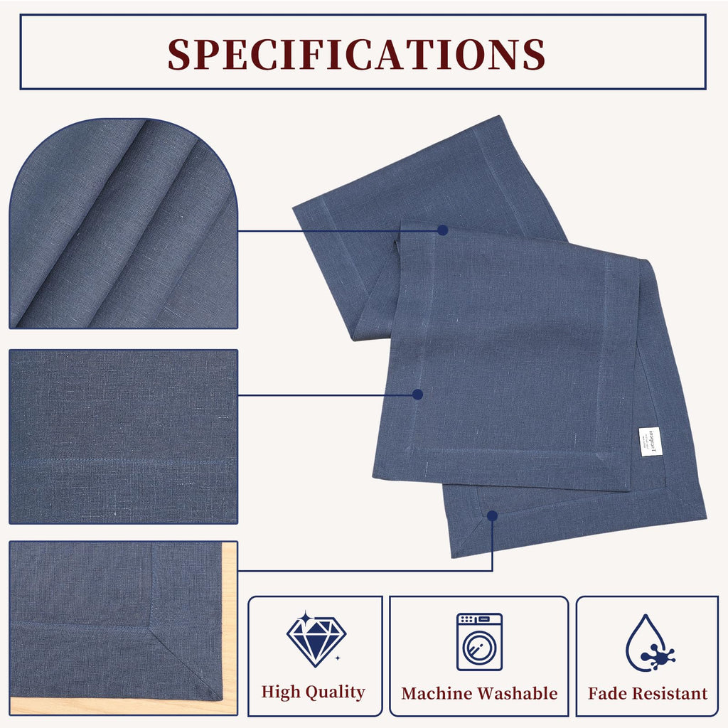 Tseapeni Linen Table Runner 108 Inches Long, 100% Natural Table Runners for Coffee Table Kitchen Dining Dresser Fall Thanksgiving Christmas New Year Holiday(Navy Blue,14x108)