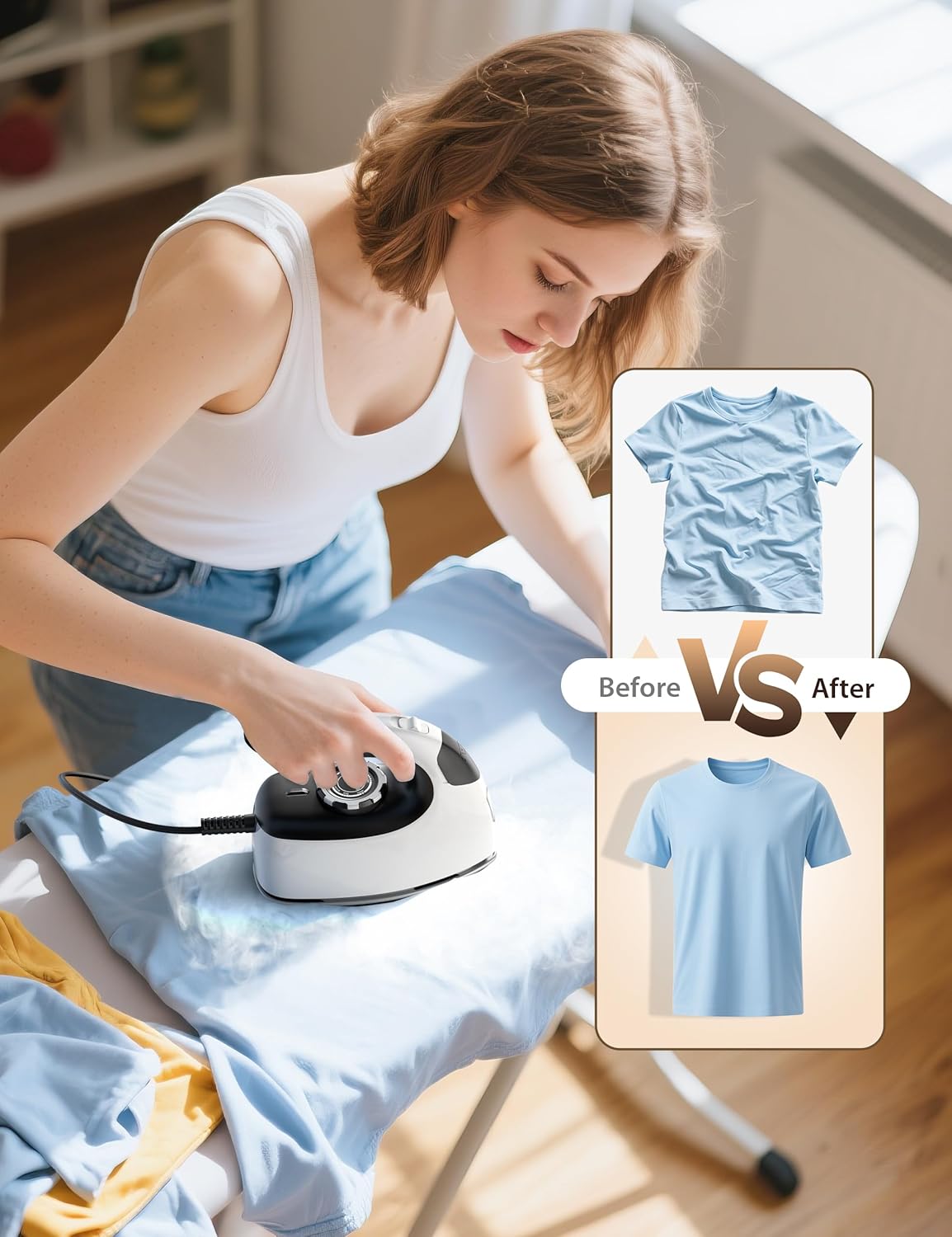 Sundu Mini Travel Iron - 1000W Portable Steam Iron with Non-Stick Soleplate | 90ml Water Tank, Digital Control