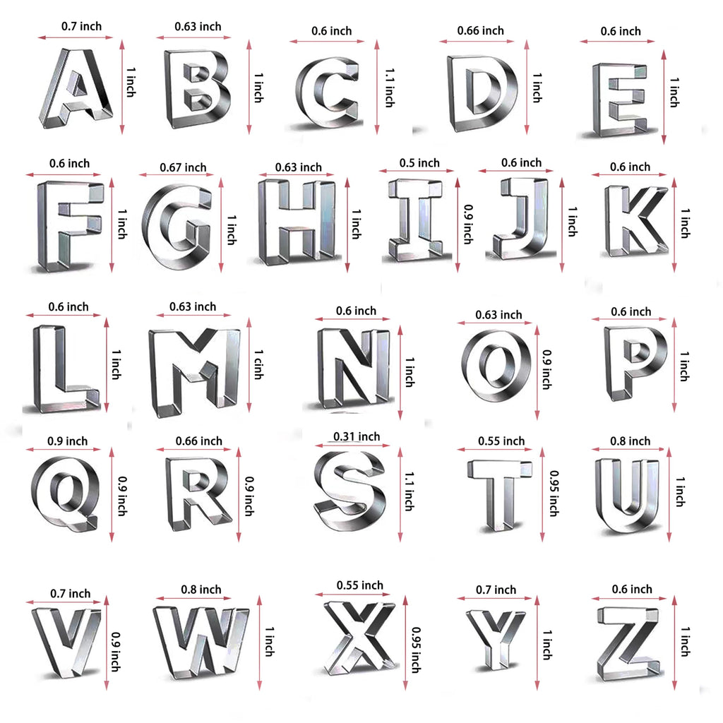 Alphabet Cookie Cutter Tool Set, 26 Pcs 1 Inch Stainless Steel Cookie Cutter Set Fondant Biscuit Fruit Dough Mold Tools for Halloween, Christmas,Birthday Party Decorations (Small-Letter)