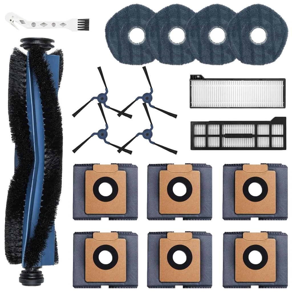 18 Pack X10 Pro Omni Replacement Parts Compatible with Eufy X10 Pro Omni Robot Vacuum Cleaner Gray Accessories Kit,1 Roller Brush, 2 HEPA Filters, 4 Side Brushes, 4 Mop Cloths, 6 Dust Bags, 1 Cleaning