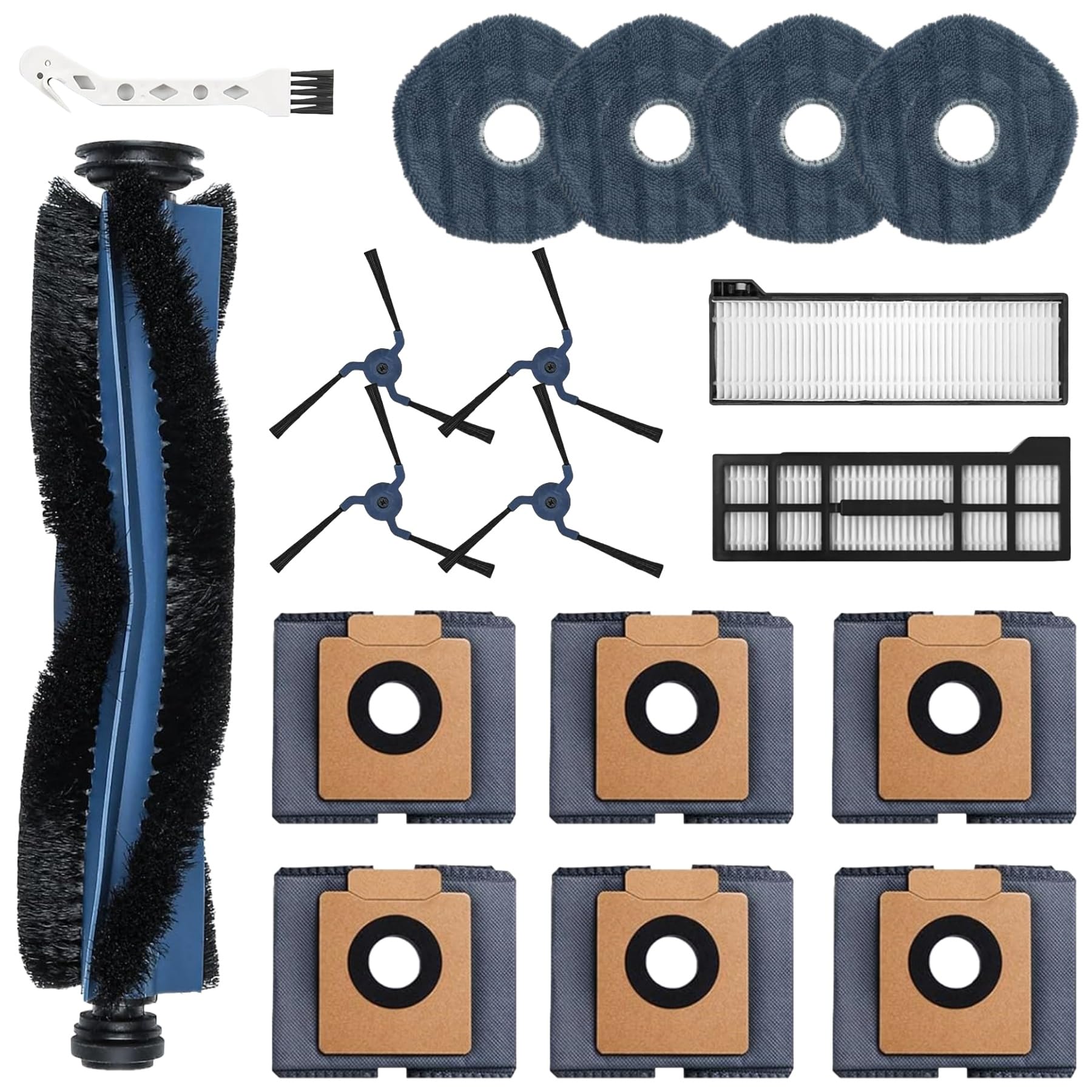 18 Pack X10 Pro Omni Replacement Parts Compatible with Eufy X10 Pro Omni Robot Vacuum Cleaner Gray Accessories Kit,1 Roller Brush, 2 HEPA Filters, 4 Side Brushes, 4 Mop Cloths, 6 Dust Bags, 1 Cleaning