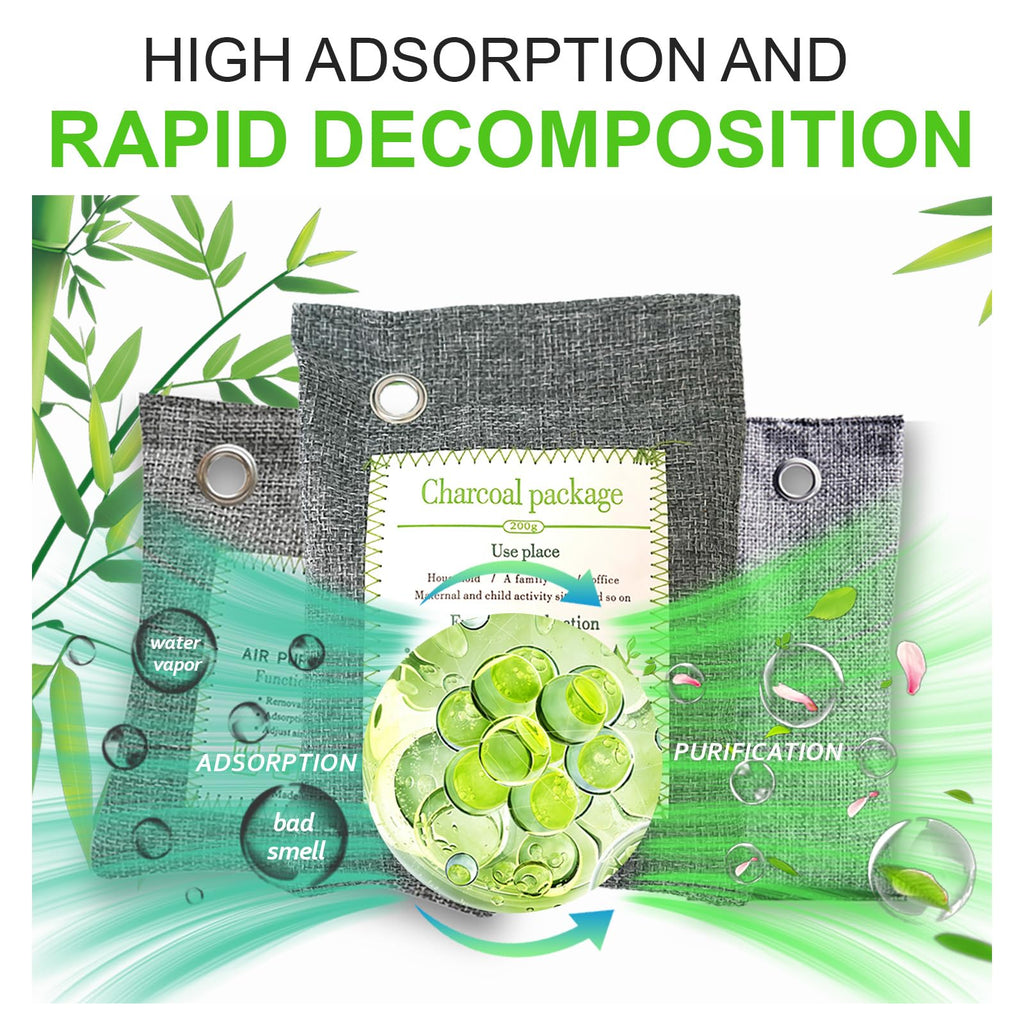 Activated Charcoal Odor Absorber (4x200g Large + 2x75g Small), Bamboo Charcoal Air Purifying Bag, Odor Deodorizer and Eliminator for Cars, Refrigerators, Shoes, Pets, Closets, and More.