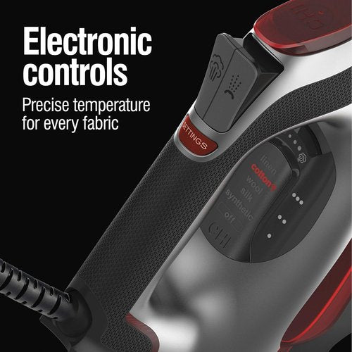 CHI Steam Iron - Professional Grade with Electronic Temperature Control & Titanium Soleplate | 1700 Watts, XL 10’ Cord, Silver